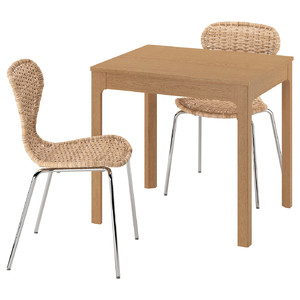 EKEDALEN / ÄLVSTA Table and 2 chairs, oak/rattan chrome-plated, 80/120 cm