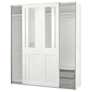 PAX / GRIMO Wardrobe with sliding doors, white/clear glass white, 200x66x236 cm