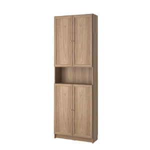 BILLY / OXBERG Bookcase w doors/extension unit, oak effect, 80x30x237 cm