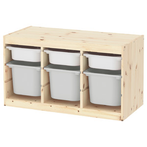 TROFAST Storage combination with boxes, light white stained pine white/grey, 93x44x52 cm