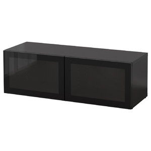 BESTÅ Shelf unit with glass doors, black-brown, Glassvik black/clear glass, 120x40x38 cm