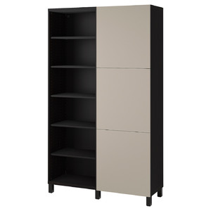 BESTÅ Storage combination with doors, black-brown, Lappviken light grey-beige, 120x42x202 cm