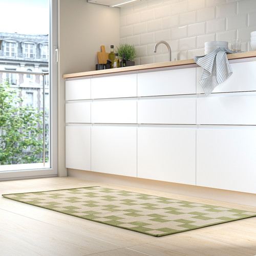 GÅNGSTIG Kitchen mat, flatwoven green/off-white, 80x150 cm