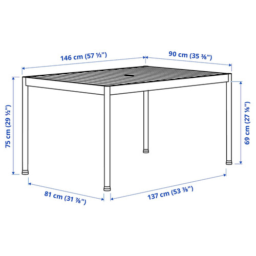 SEGERÖN Table, outdoor, white/beige, 91x147 cm