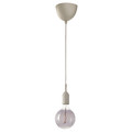 GRÅVACKA / MOLNART Pendant lamp with light bulb, beige/grey clear glass, 125 mm