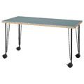 LAGKAPTEN / KRILLE Desk, grey-turquoise/black, 140x60 cm