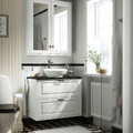 TÄNNFORSEN/VÄSTERSJÖN Wash-stnd w drawers/wash-basin/tap, white/black marble effect, 82x49x79 cm