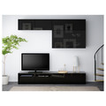 BESTÅ TV storage combination/glass doors, black-brown/Selsviken high-gloss/black smoked glass, 240x42x231 cm