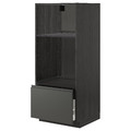 METOD / MAXIMERA High cab for oven/micro w drawer, black/Voxtorp dark grey, 60x60x140 cm