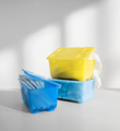 GLIS Box with lid, yellow, blue, 17x10 cm, 3 pack