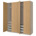 PAX / STORKLINTA Wardrobe combination, grey-beige/oak effect, 200x66x236 cm