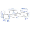 VIMLE 4-seat sofa with chaise longue, with wide armrests/Saxemara light blue
