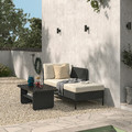 VITTSKÄR Modular chaise longue, with armrest outdoor/plastic rattan dark grey Frösön/Duvholmen beige