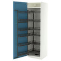 METOD High cabinet with pull-out larder, white/Lerhyttan blue, 60x60x200 cm