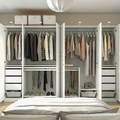 SKYTTA / PAX Walk-in wardrobe with sliding doors, white Hokksund/high-gloss light grey, 301x160x205 cm