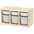 TROFAST Storage combination with boxes, light white stained pine white, grey, 94x44x52 cm