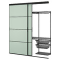 SKYTTA / BOAXEL Reach-in wardrobe with sliding door, black metal/Mehamn light green, 202x65x240 cm