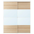 SKYTTA / MEHAMN/AULI Sliding door combination, white/white stained oak effect mirror glass, 202x240 cm