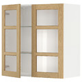METOD Wall cabinet w shelves/2 glass drs, white/Forsbacka oak, 80x80 cm