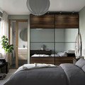 AULI / MEHAMN Pair of sliding doors, black mirror glass/double sided dark brown oak effect, 200x236 cm