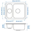 HILLESJÖN Inset sink 1 1/2 bowl, stainless steel, 58x46 cm