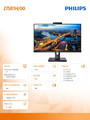 Philips 27" LCD Monitor with Windows Hello Webcam 275B1H IPS DVI HDMI DP Pivot