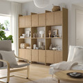 LÅDMAKARE Storage combination w sliding doors, with 3 shelves/oak effect, 238x35x212 cm