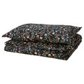 BRUDKRUSBÄR Duvet cover and pillowcase, black multicolour/floral pattern, 150x200/50x60 cm