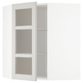 METOD Corner wall cab w shelves/glass dr, white/Lerhyttan light grey, 68x80 cm