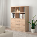 KALLAX Shelving unit with 6 inserts, white stained oak effect, 112x147 cm