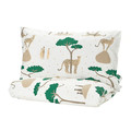 SANDLÖPARE Duvet cover and pillowcase, white dark blue/savannah, 150x200/50x60 cm