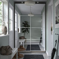 PAX / AULI Wardrobe with sliding doors, white stained oak effect/mirror glass, 150x44x236 cm
