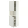 METOD High cab f micro w 2 doors/shelves, white/Aspudden light grey, 60x60x200 cm