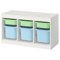 TROFAST Storage combination with boxes, white light green/light blue, 99x44x56 cm