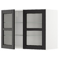 METOD Wall cabinet w shelves/2 glass drs, white/Lerhyttan black stained, 80x60 cm