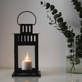 BORRBY Lantern for block candle, black in/outdoor black, 28 cm