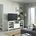 BESTÅ TV bench with drawers, white/Sutterviken/Kabbarp white clear glass, 180x42x74 cm