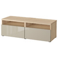 BESTÅ TV bench with drawers, white stained oak effect/Selsviken high-gloss/beige, 120x42x39 cm