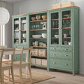 HEMNES Storage combination w doors/drawers, grey-green/light brown stained, 270x197 cm