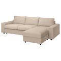 VIMLE Cover 3-seat sofa-bed w chaise lng, with wide armrests/Hallarp beige