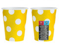 Party Paper Cups 270ml 6-pack, yellow/white dots