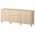 BESTÅ Storage combination with drawers, white stained oak effect/Lappviken/Stubbarp white stained oak effect, 180x42x74 cm