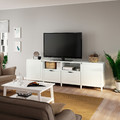 BESTÅ TV bench with doors and drawers, white, Smeviken/Kabbarp white, 240x42x74 cm