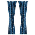 AFTONSPARV Curtains with tie-backs, 1 pair, space blue/white, 120x300 cm