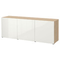 BESTÅ Storage combination with doors, white stained oak effect/Selsviken high-gloss/white, 180x42x65 cm