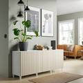 BESTÅ Storage combination with doors, white, Sutterviken/Kabbarp grey-beige, 180x42x74 cm