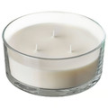 LOTSFÅGEL Scented candle in glass, 3 wicks, Vanilla pale beige, 25 hr