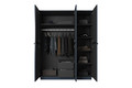 Wardrobe with Drawer Unit Nicole 150 cm, dark blue, black handles