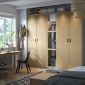 PAX / TONSTAD Wardrobe combination, grey-beige/oak veneer glass, 250x60x236 cm