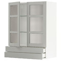 METOD / MAXIMERA wall cab w 2 glass doors/2 drawers, white/Lerhyttan light grey, 80x100 cm